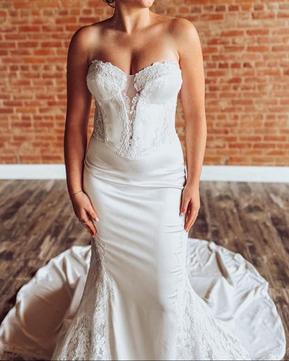 Corset Lace Mermaid Bridal Gown with Sheer Sleeves