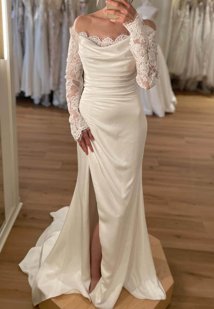 Off-the-Shoulder Lace Long Sleeve Wedding Dress