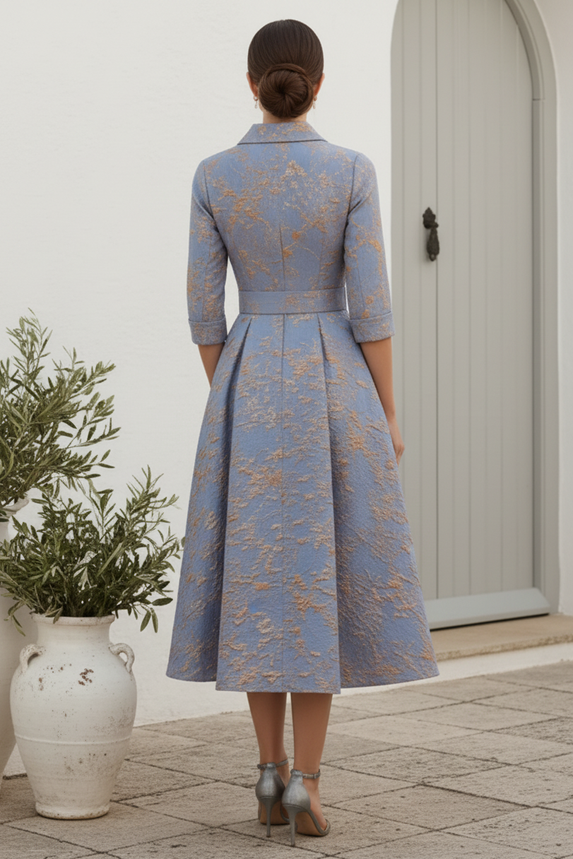 Elegant Jacquard A-Line Midi Dress with Pockets