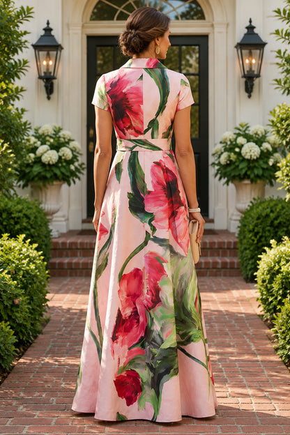 Floral Wrap A-Line Maxi Dress with Collar
