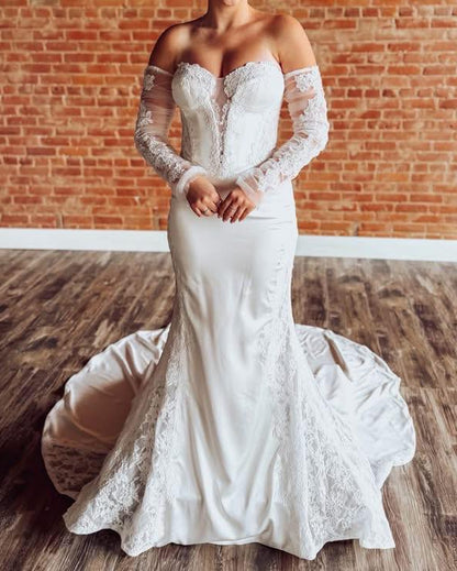 Corset Lace Mermaid Bridal Gown with Sheer Sleeves
