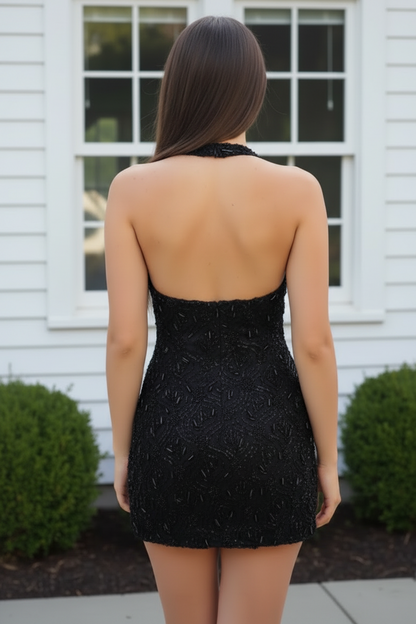 Beaded Halter Mini Dress