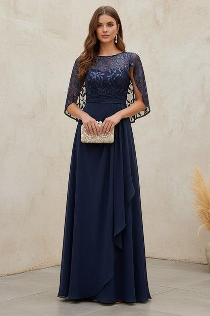 Cape Overlay Chiffon A-Line Evening Gown