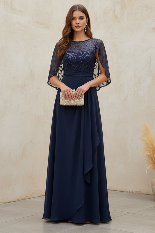 Cape Overlay Chiffon A-Line Evening Gown