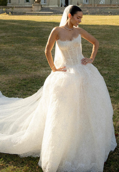 Lace Strapless Corset Ball Gown Wedding Dress