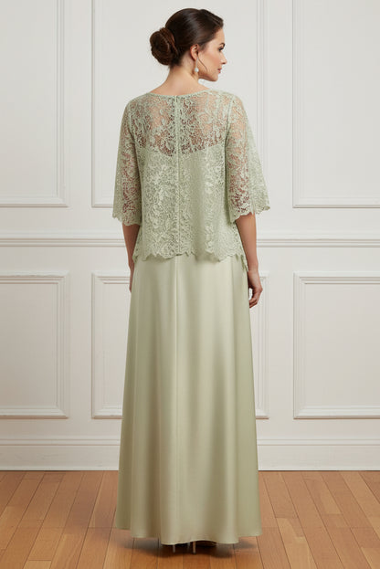 A-Line Satin Dress with Detachable Lace Capelet