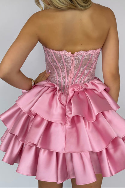 Strapless Corset Mini Dress with Tiered Ruffle Skirt