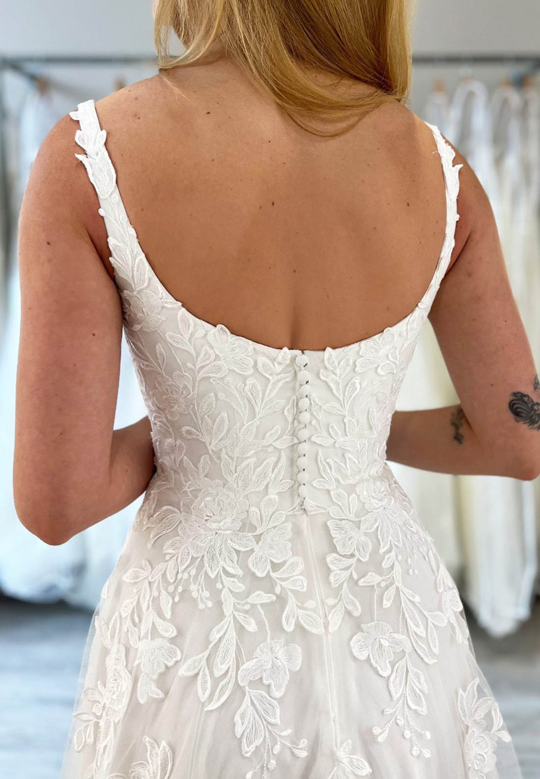 A-Line Lace and Tulle Wedding Dress with Pockets