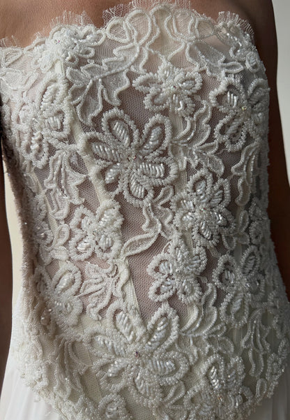 Strapless Lace Bodice Wedding Dress with Train