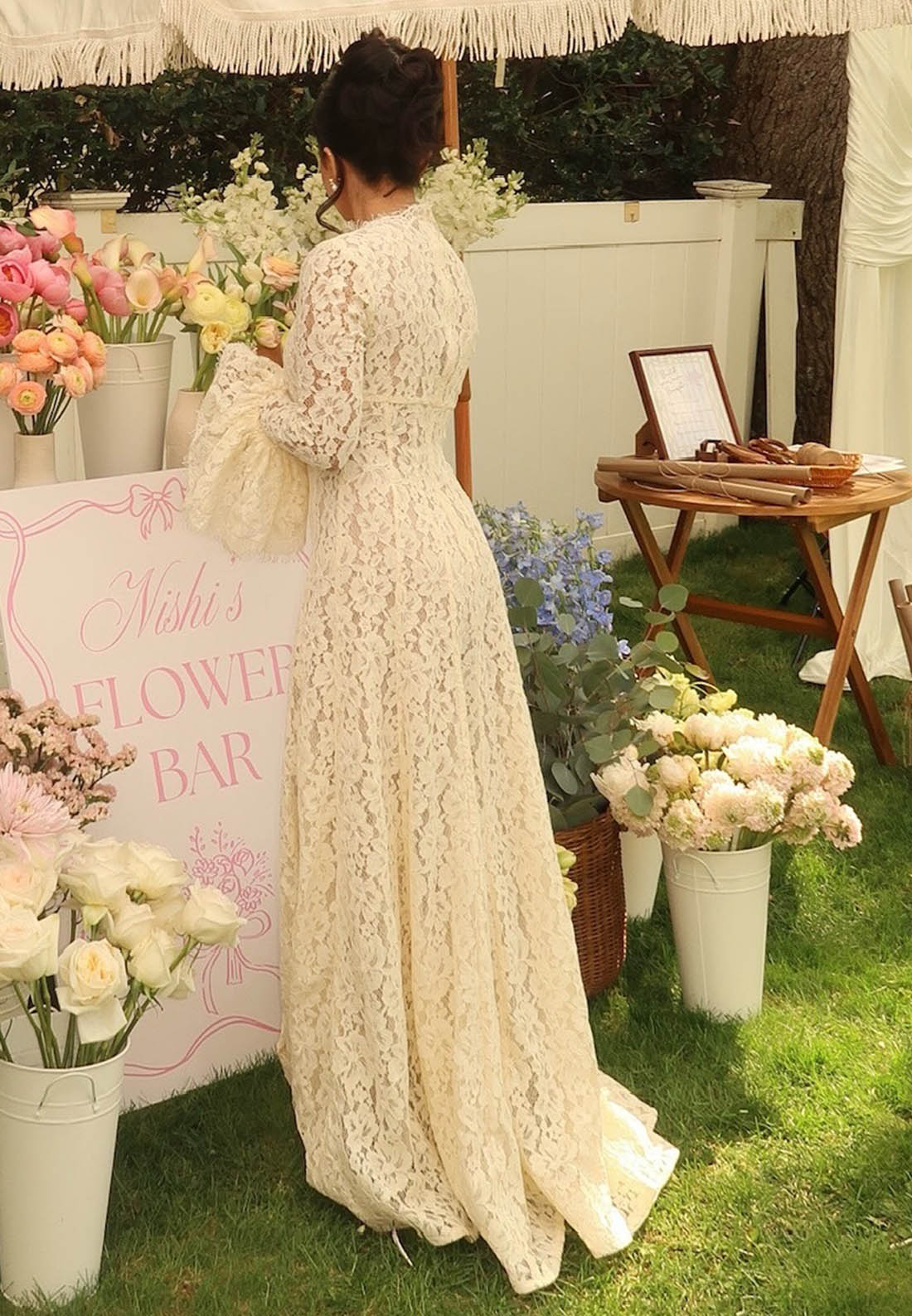Lace High Neck Bell Sleeve Wedding Dress