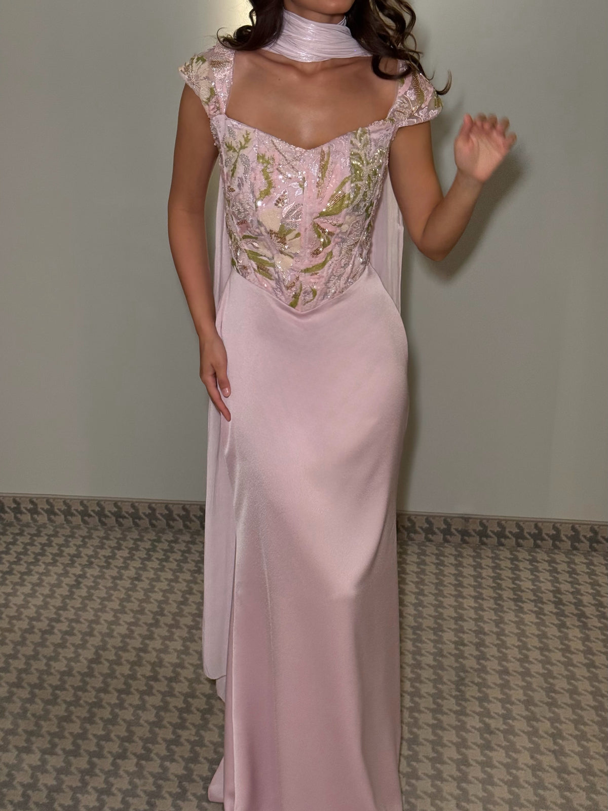 Corset Evening Gown with Scarf and Lace-Up Back