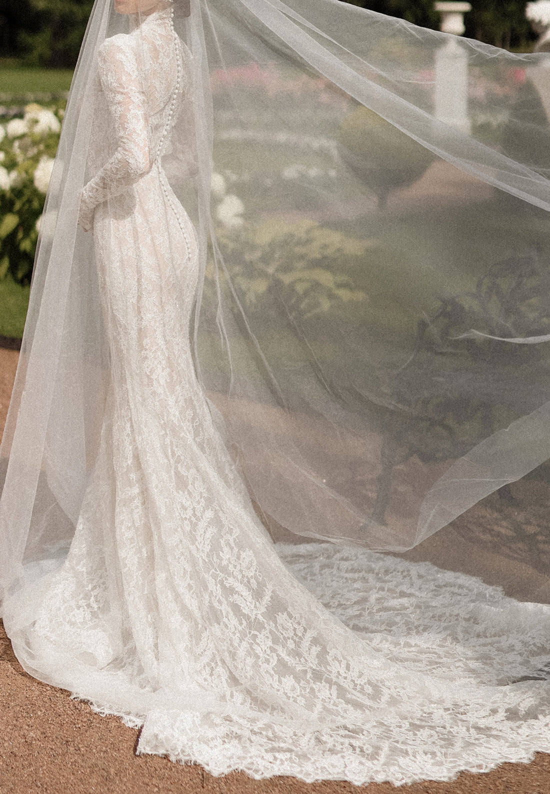 High-Neck Lace Long-Sleeve Wedding Dress