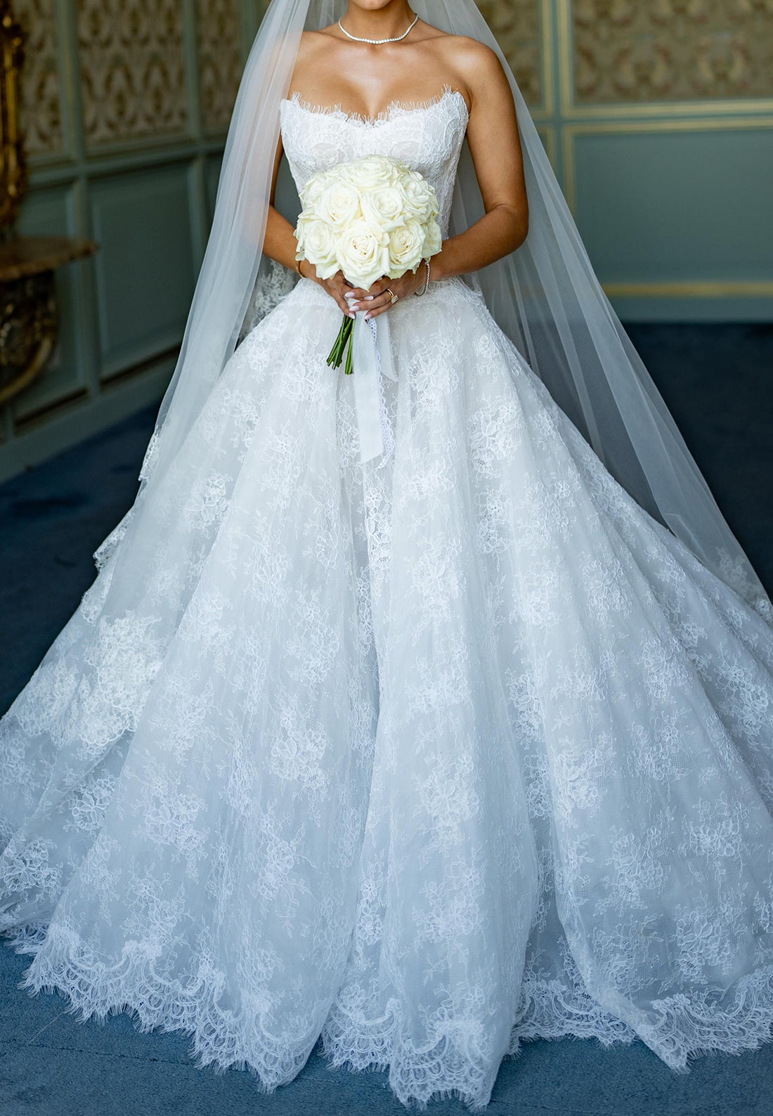 Lace Strapless Corset Ball Gown Wedding Dress
