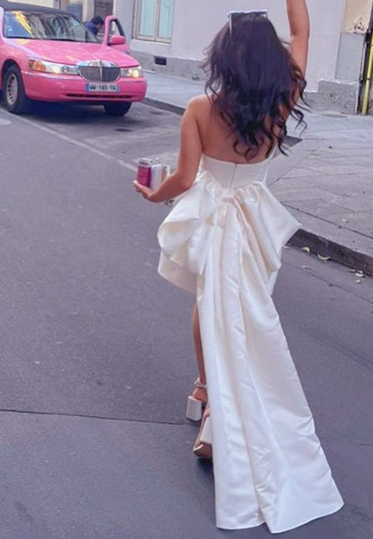 Strapless Ruched Mini Dress with Statement Back Bow