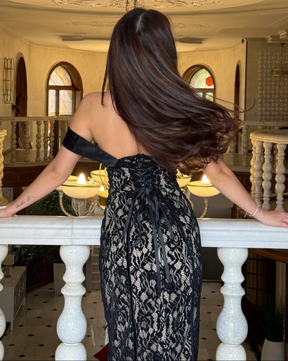 Lace Off-the-Shoulder Corset Maxi Dress