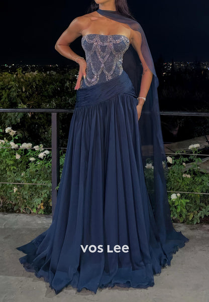 Beaded Corset Evening Gown with Matching Scarf
