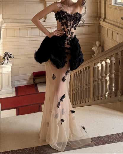 Strapless Corset Gown with Peplum Ruffle