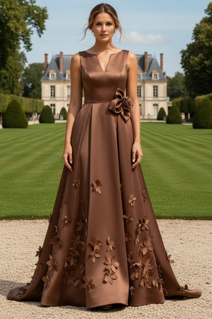Sleeveless 3D Floral Applique Evening Gown