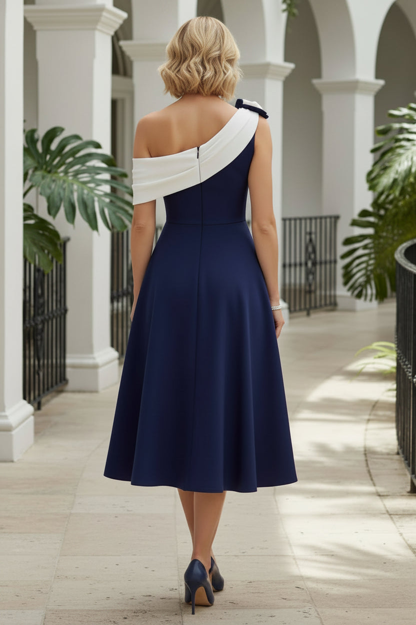 Asymmetrical One-Shoulder Tea-Length A-Line Dress