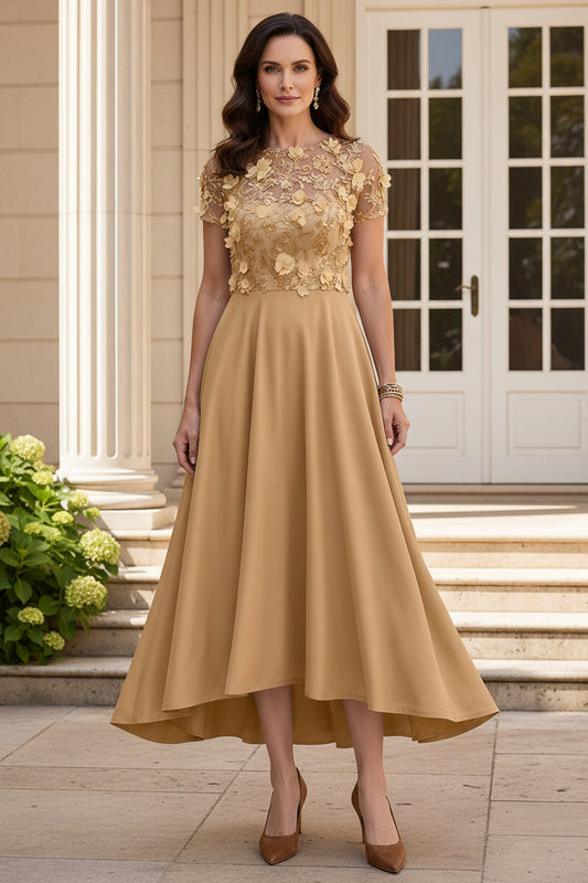 3D Floral Applique High-Low Evening Dress