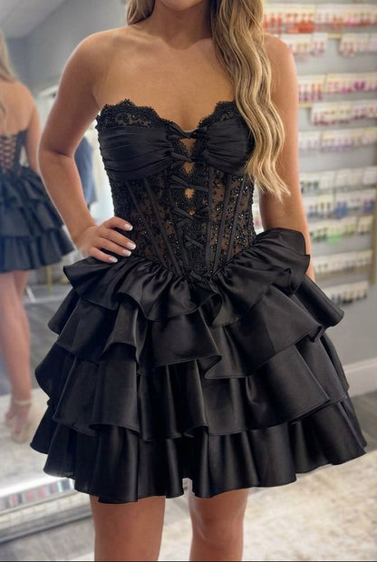 Corset Tiered Ruffle Mini Homecoming Dress
