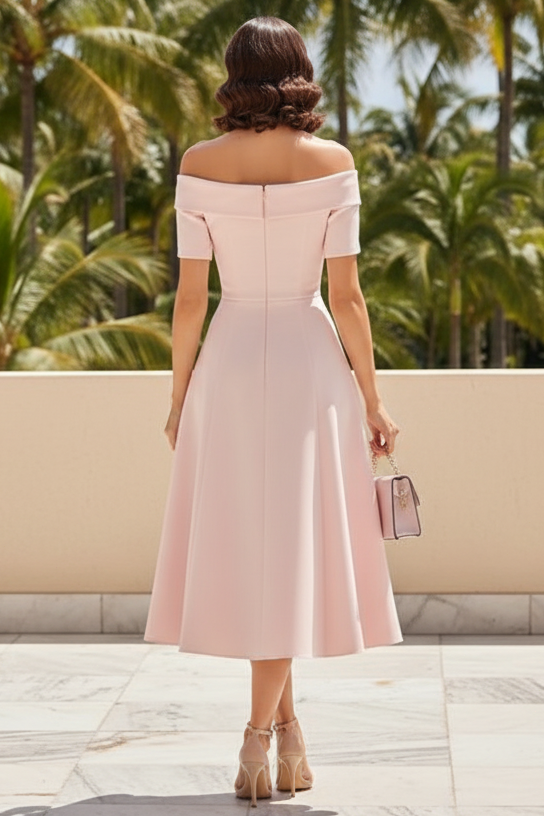 Floral Applique Off-the-Shoulder Midi Dress