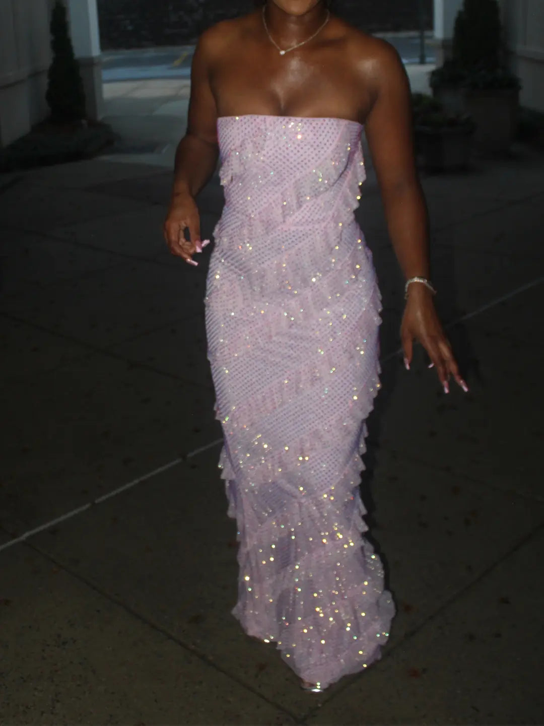 Strapless Tiered Ruffle Embellished Maxi Dress