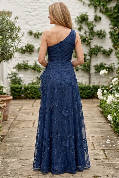 Floral Embroidered Tiered A-Line Evening Gown