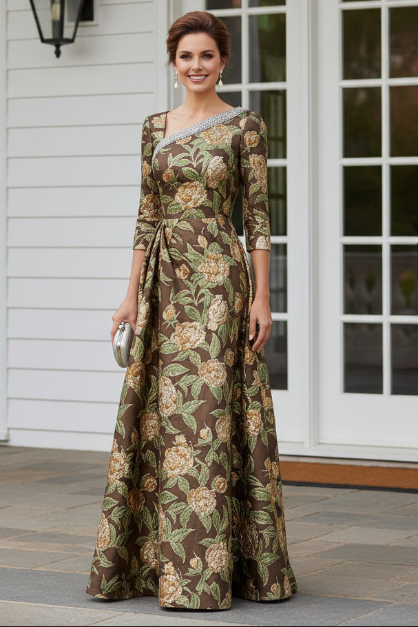 Asymmetrical Jacquard A-Line Evening Dress