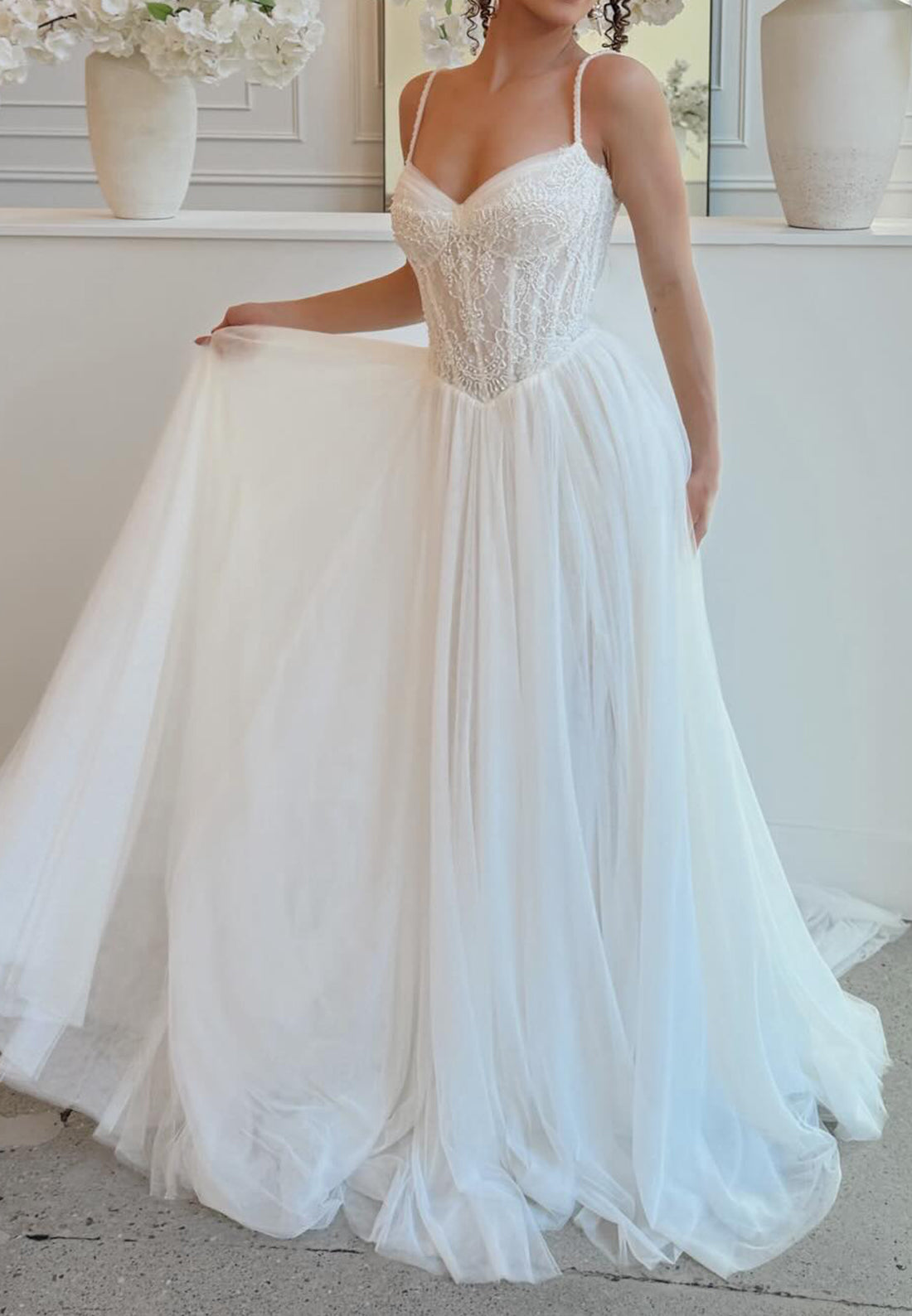 Beaded Corset Lace Tulle A-Line Wedding Dress