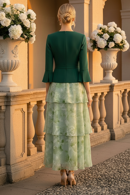 Tiered Floral Midi Dress with Jacket