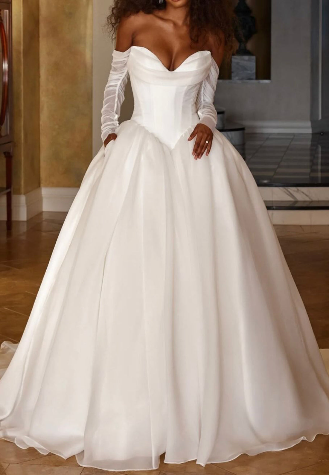 Corset Ball Gown Wedding Dress with Long Sleeves