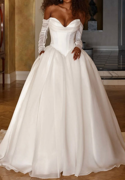Corset Ball Gown Wedding Dress with Long Sleeves