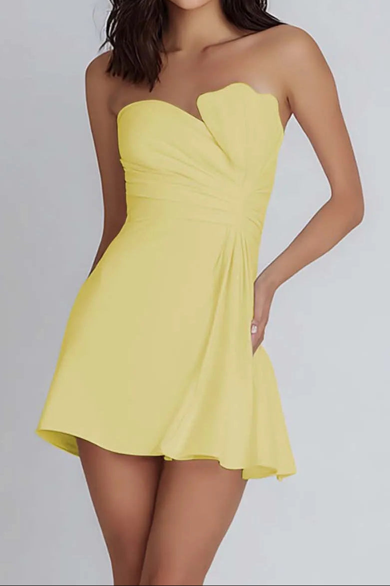 Strapless Ruched Sweetheart Fit and Flare Mini Dress