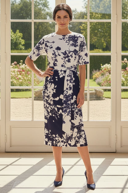 One-Shoulder Floral Midi Dress with Sash