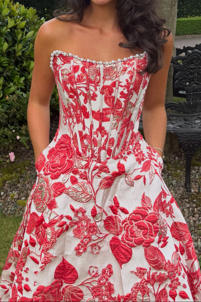 Brocade Corset Ball Gown with Pockets