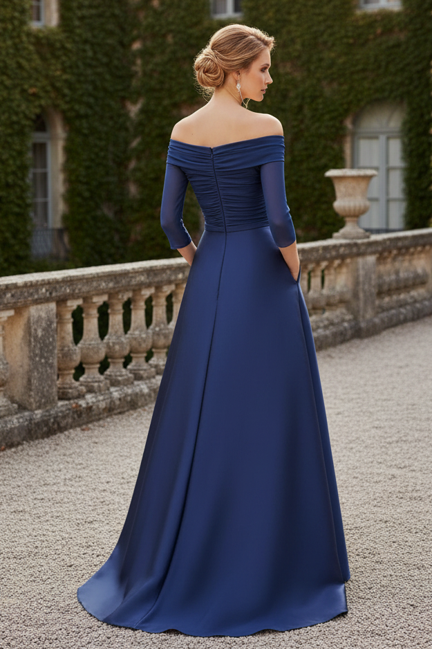 Off-the-Shoulder A-Line Evening Gown with Pockets