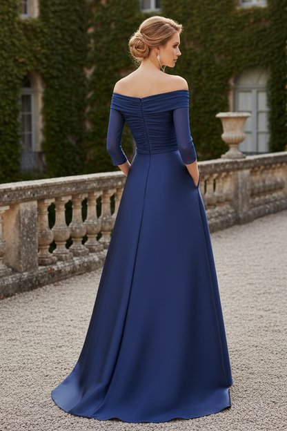 Off-the-Shoulder A-Line Evening Gown with Pockets