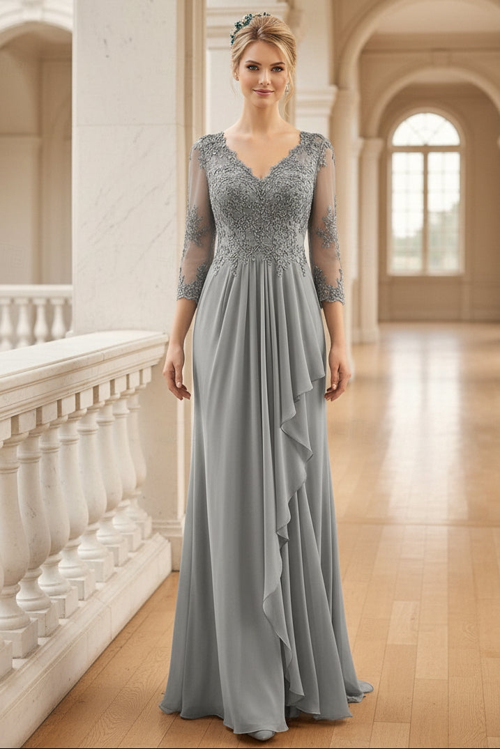 Lace Bodice Chiffon Evening Gown