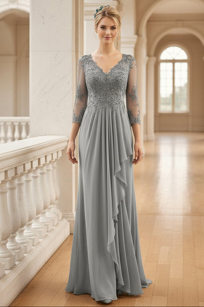 Lace Bodice Chiffon Evening Gown