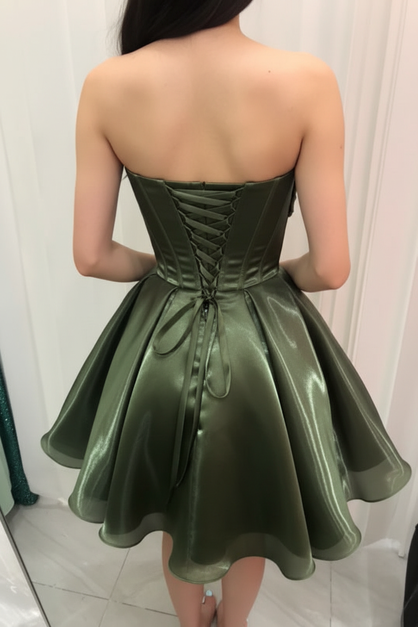 Strapless Beaded Corset Mini Dress with Pleated Skirt