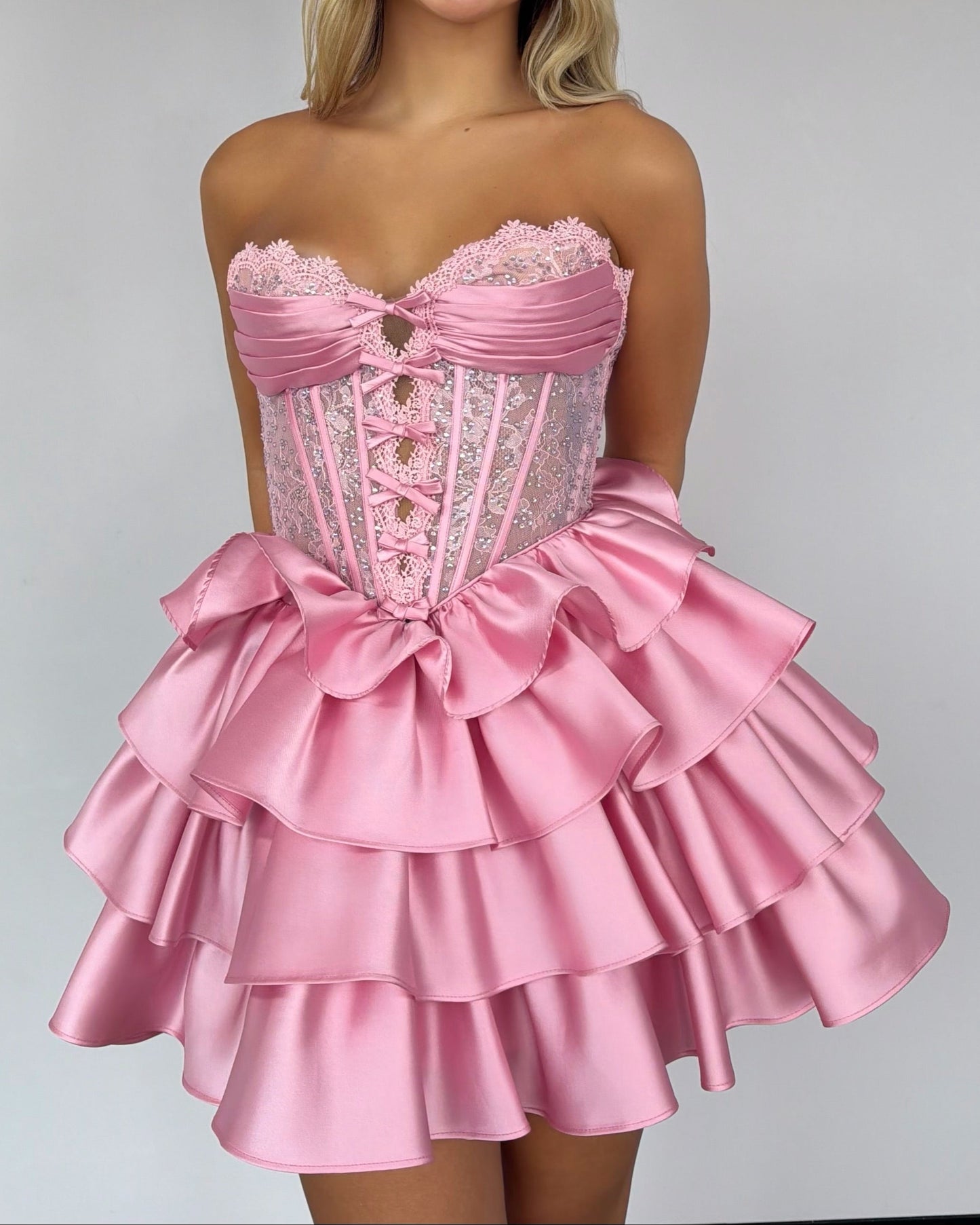 Strapless Corset Mini Dress with Tiered Ruffle Skirt