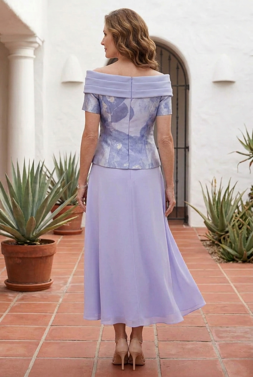 Off-the-Shoulder Floral Appliqué Midi Dress