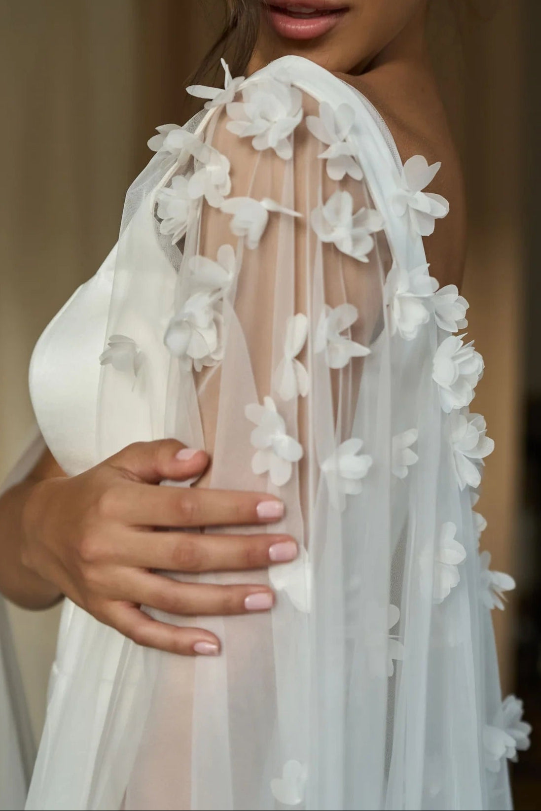Square Neck Mermaid Wedding Dress with 3D Floral Cape