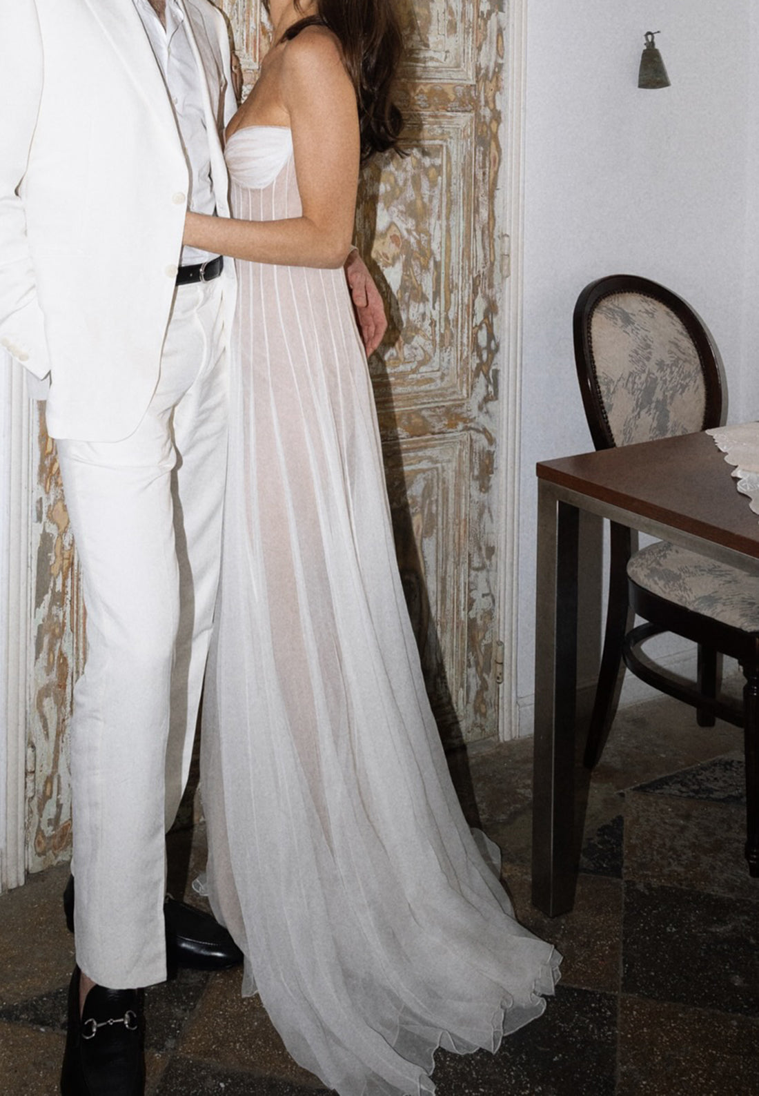 Strapless Pleated Chiffon Wedding Dress
