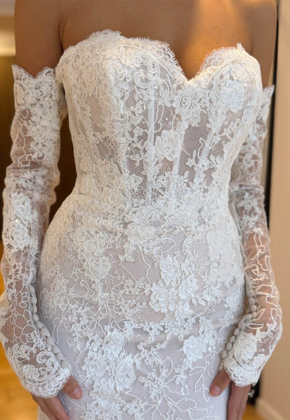 Off-the-Shoulder Lace Mermaid Wedding Dress