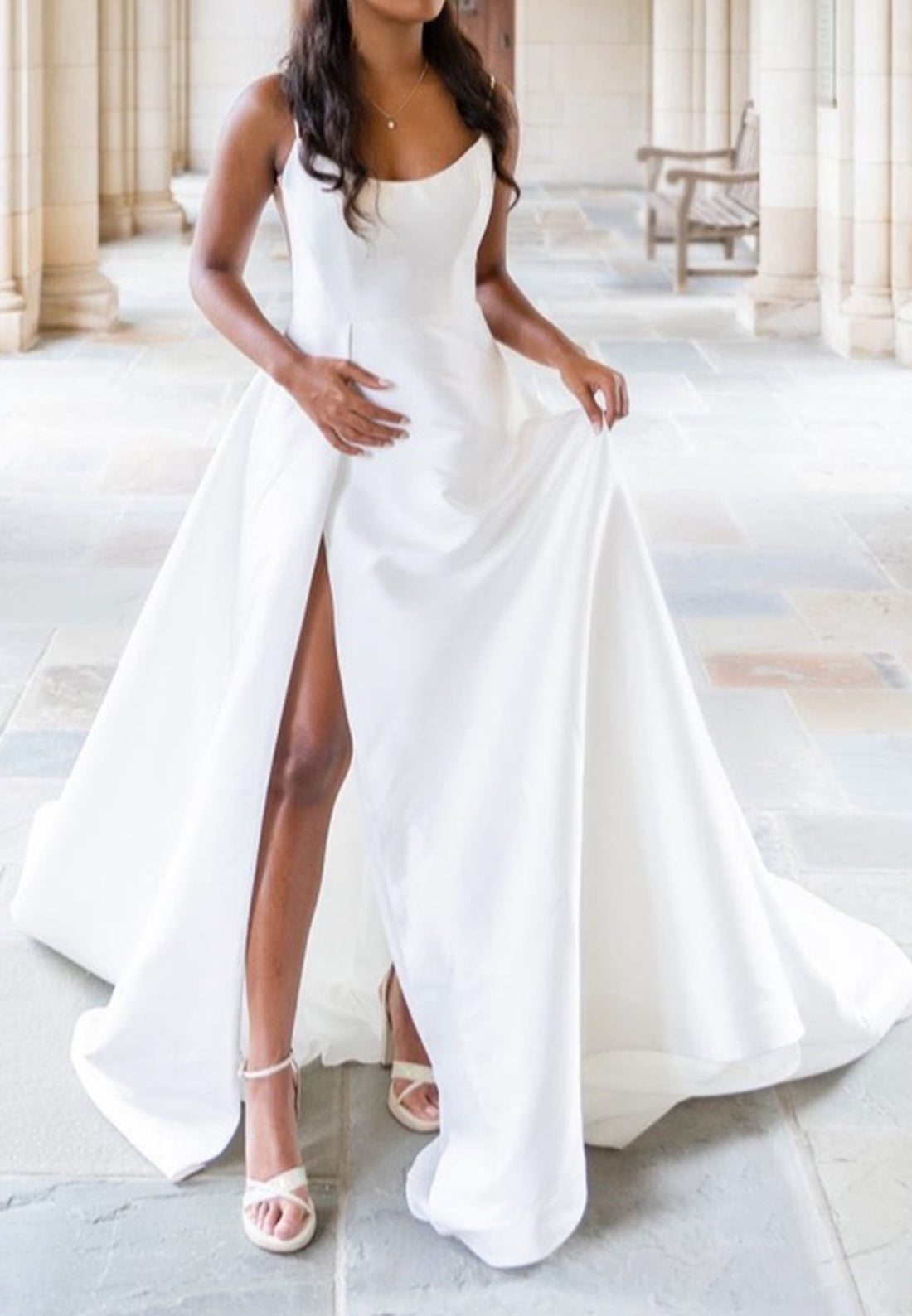 A-Line Satin Wedding Dress with High Slit