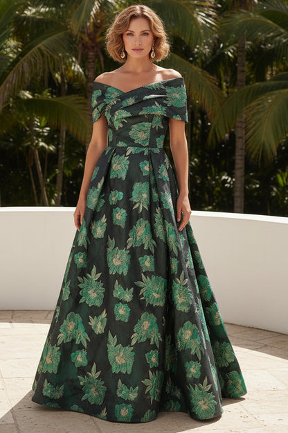 Off-the-Shoulder Jacquard A-Line Evening Gown
