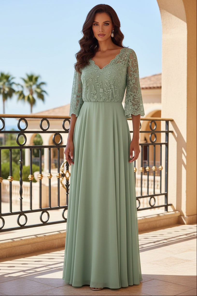Embroidered Lace V-Neck A-Line Maxi Dress