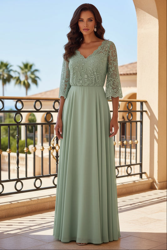 Embroidered Lace V-Neck A-Line Maxi Dress